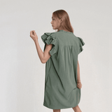Isla Ruffle Mini Dress – Short Sleeve A-Line with Button Detail