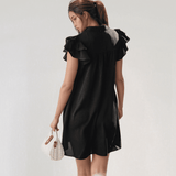 Isla Ruffle Mini Dress – Short Sleeve A-Line with Button Detail