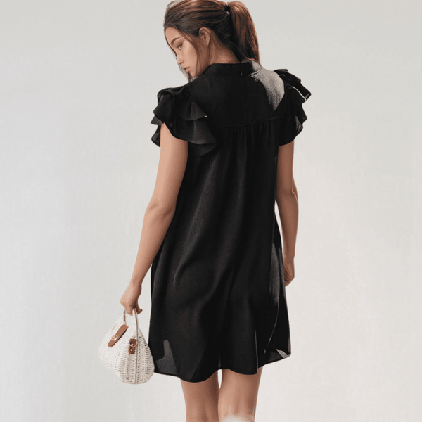 Isla Ruffle Mini Dress – Short Sleeve A-Line with Button Detail
