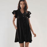 Isla Ruffle Mini Dress – Short Sleeve A-Line with Button Detail