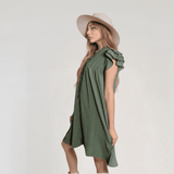 Isla Ruffle Mini Dress – Short Sleeve A-Line with Button Detail