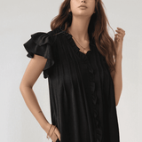 Isla Ruffle Mini Dress – Short Sleeve A-Line with Button Detail