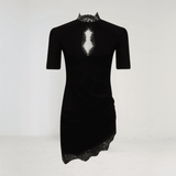 Noir Celeste Cut-Out Lace Mini Dress – Bold Elegance with Ruched Detail
