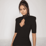 Noir Celeste Cut-Out Lace Mini Dress – Bold Elegance with Ruched Detail