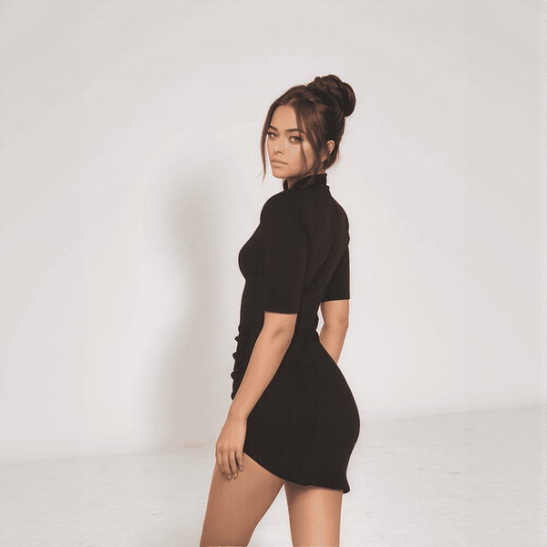 Noir Celeste Cut-Out Lace Mini Dress – Bold Elegance with Ruched Detail