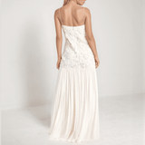 Amara 3D Floral Chiffon Maxi Dress – Pleated Empire Gown with Appliqué Detail