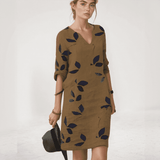 Solene Leaf Print Shirt Dress – Casual Button-Down with Pockets