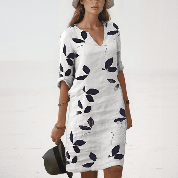 Solene Leaf Print Shirt Dress – Casual Button-Down with Pockets