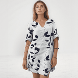 Solene Leaf Print Shirt Dress – Casual Button-Down with Pockets