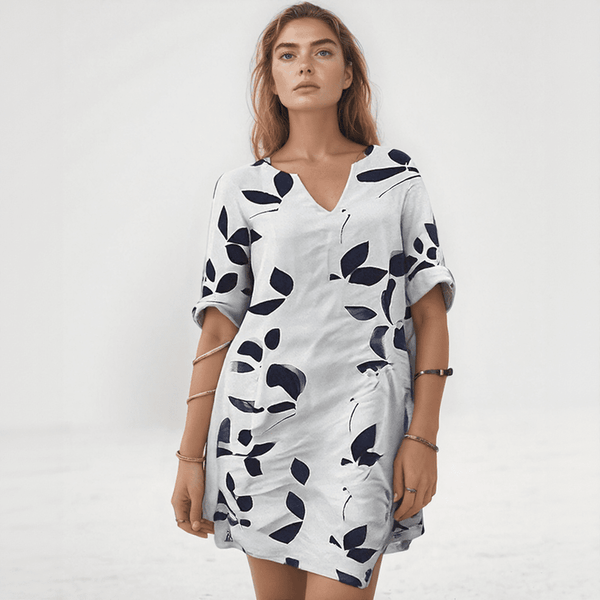 Solene Leaf Print Shirt Dress – Casual Button-Down with Pockets
